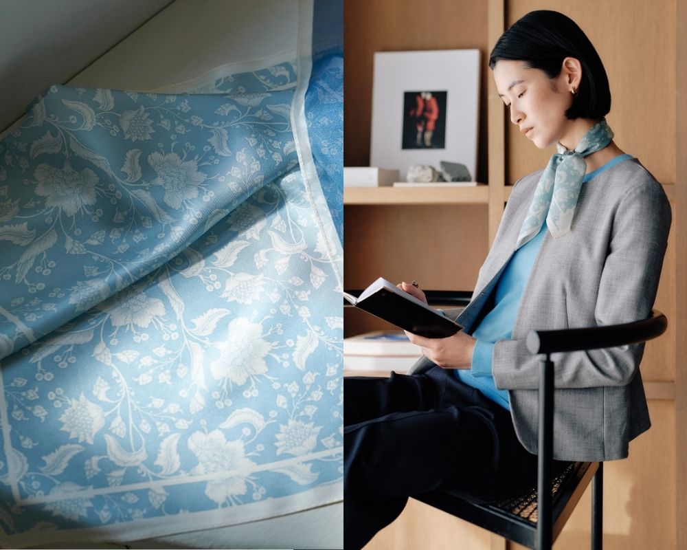 オフィスで映えるスカーフコーデ