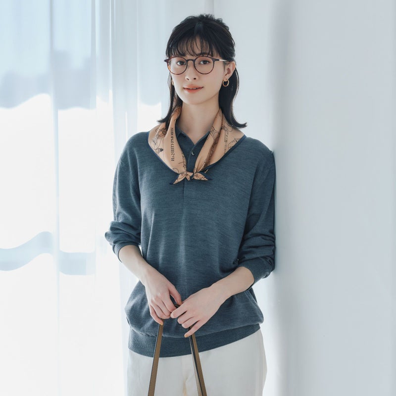 行機柄スカーフ＜ネイビー＞　シルク100%　日本製