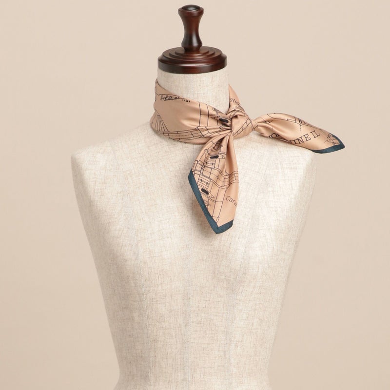 行機柄スカーフ＜ネイビー＞　シルク100%　日本製