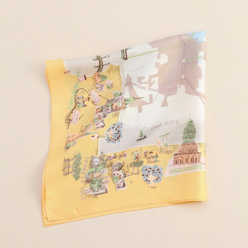 マップ柄スカーフ＜イエロー＞　シルク100%　日本製