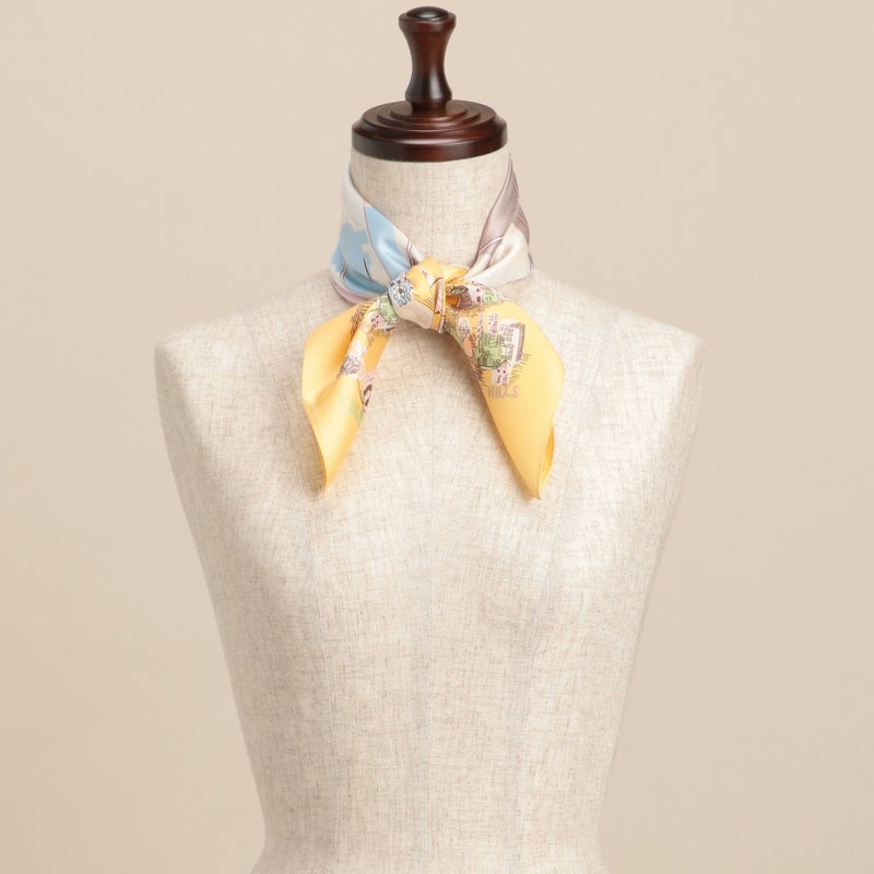 マップ柄スカーフ＜イエロー＞　シルク100%　日本製