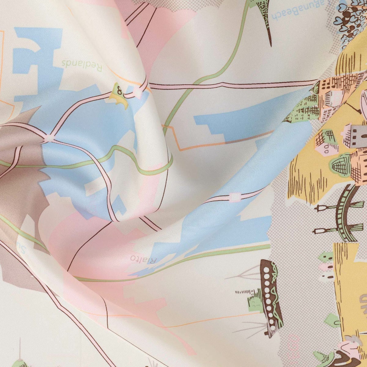 マップ柄スカーフ＜イエロー＞　シルク100%　日本製