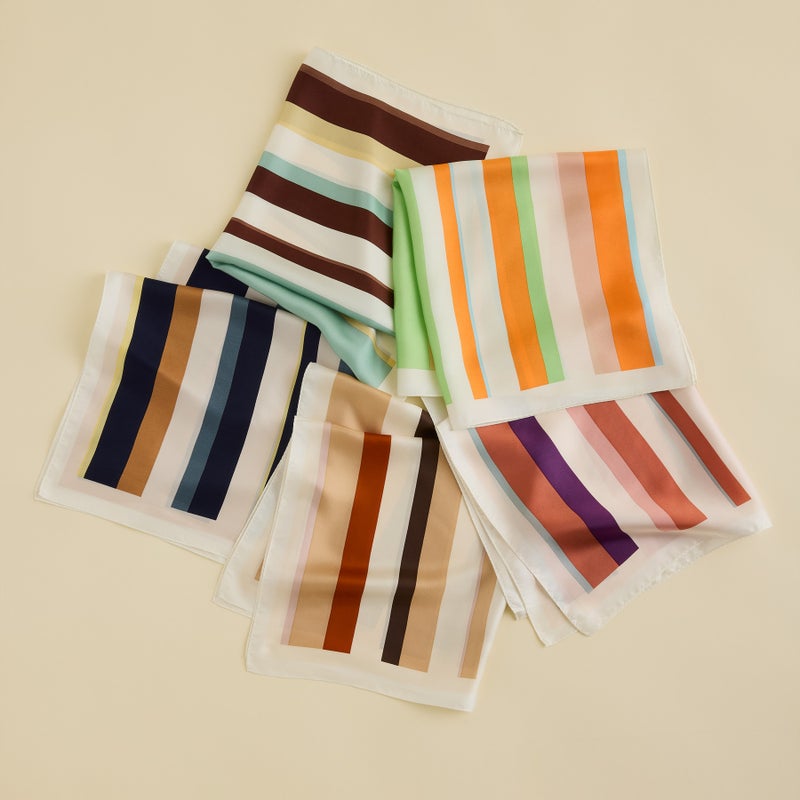  シルク100％ランダムストライプスカーフ