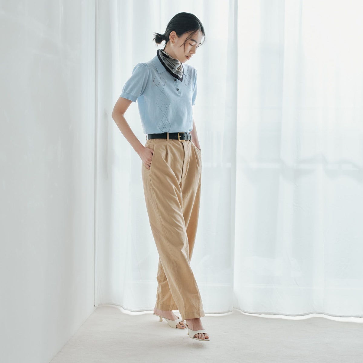  幾何柄4ブロックスカーフ