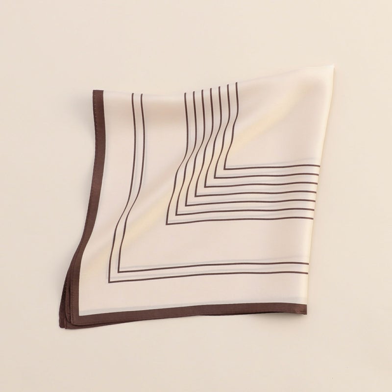 幾何柄4ブロックスカーフ＜ベージュ＞　シルク100%　日本製