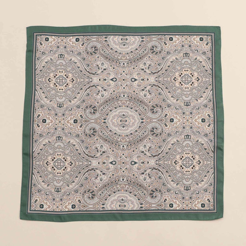 ペイズリースカーフ＜グリーン＞　シルク100%　日本製