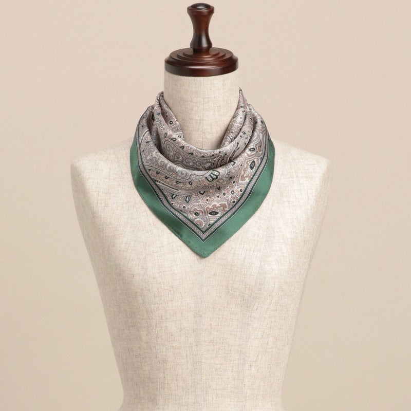 ペイズリースカーフ＜グリーン＞　シルク100%　日本製