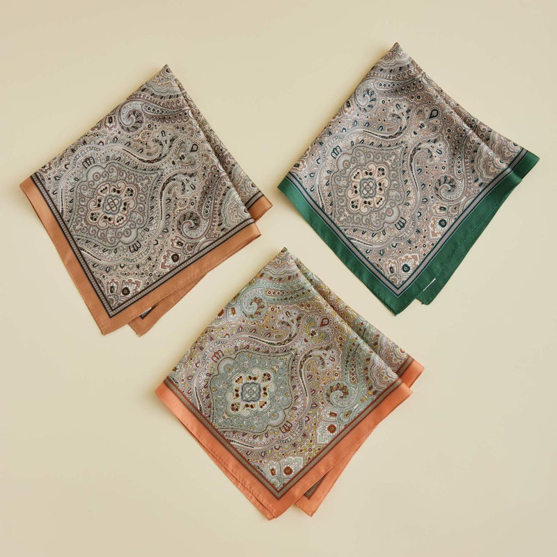 ペイズリースカーフ＜グリーン＞　シルク100%　日本製