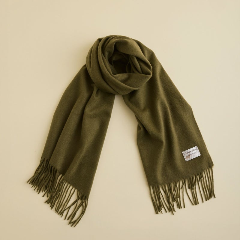 カシミヤ100%無地ストール＜カーキ＞