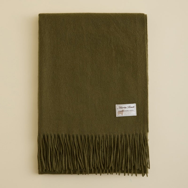 カシミヤ100%無地ストール＜カーキ＞