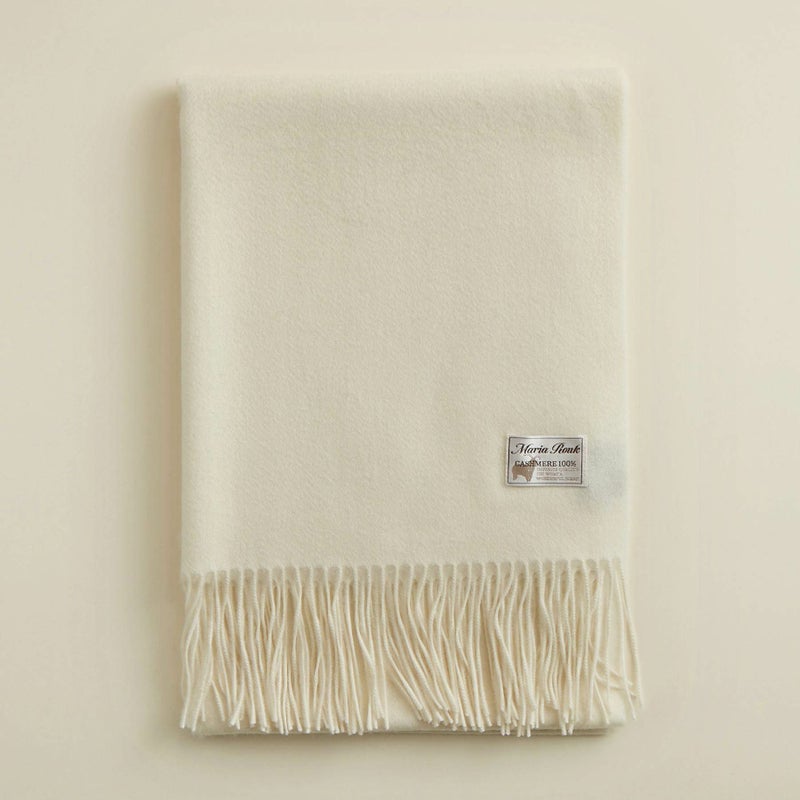 【無染色】カシミヤ100%無地ストール＜ホワイト＞