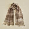 【無染色】カシミヤ100%大判チェックストール＜ブラウンチェック＞