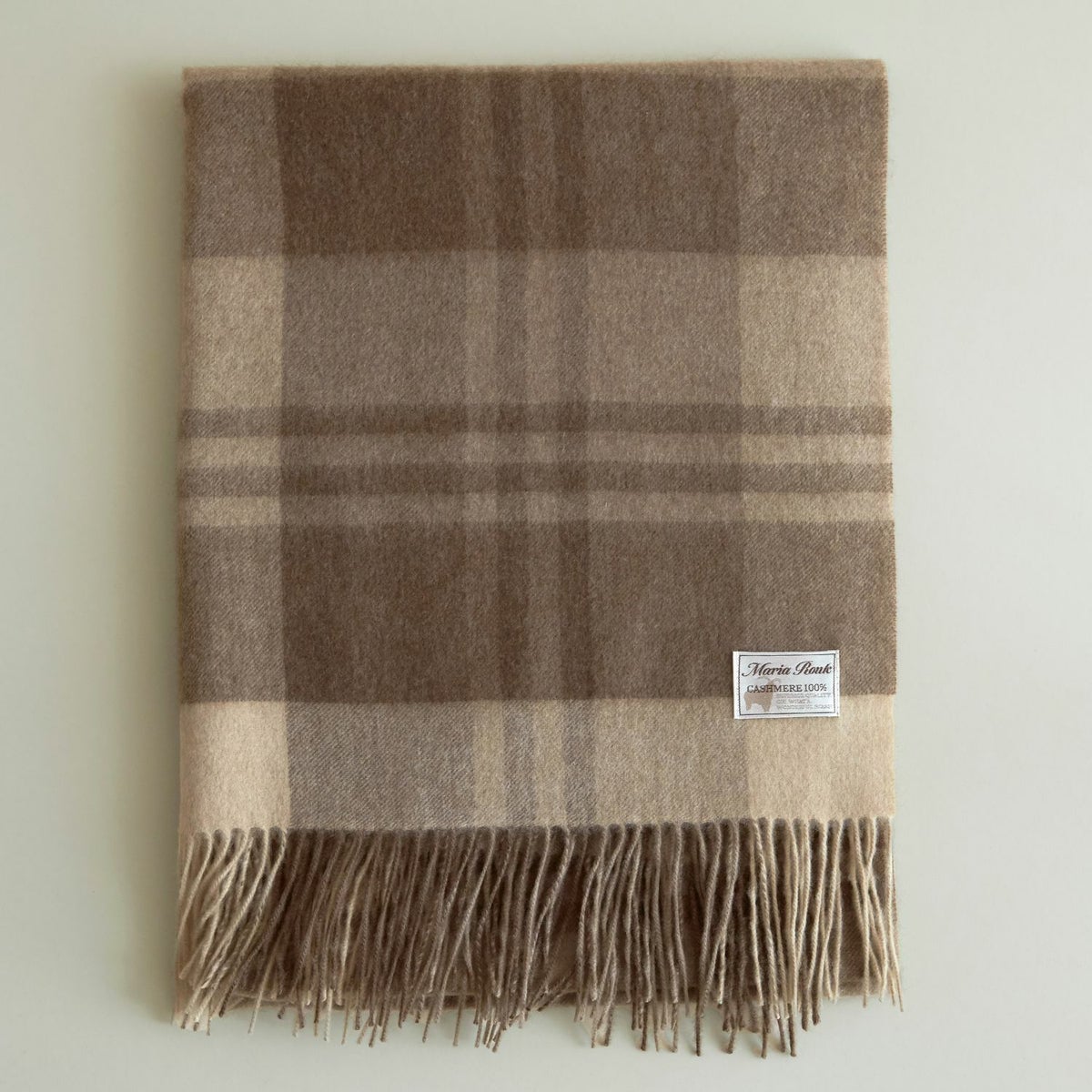 【無染色】カシミヤ100%大判チェックストール＜ブラウンチェック＞