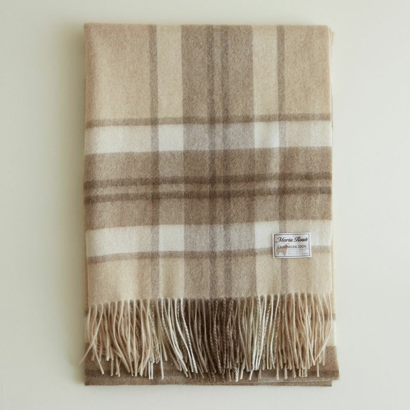 【無染色】カシミヤ100%大判チェックストール＜ラインチェック＞