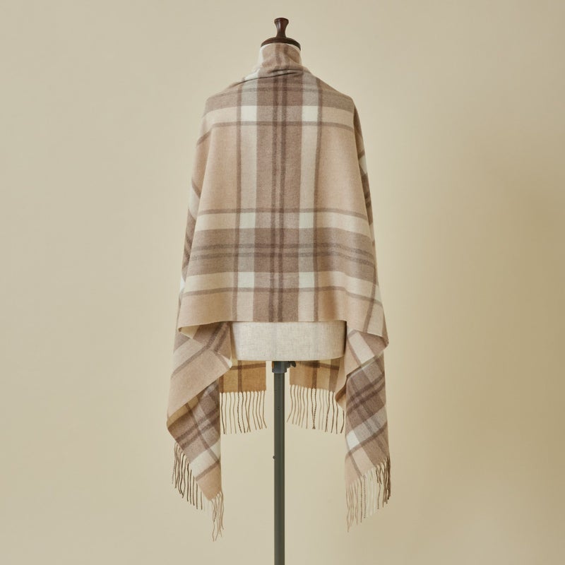 【無染色】カシミヤ100%大判チェックストール＜ラインチェック＞