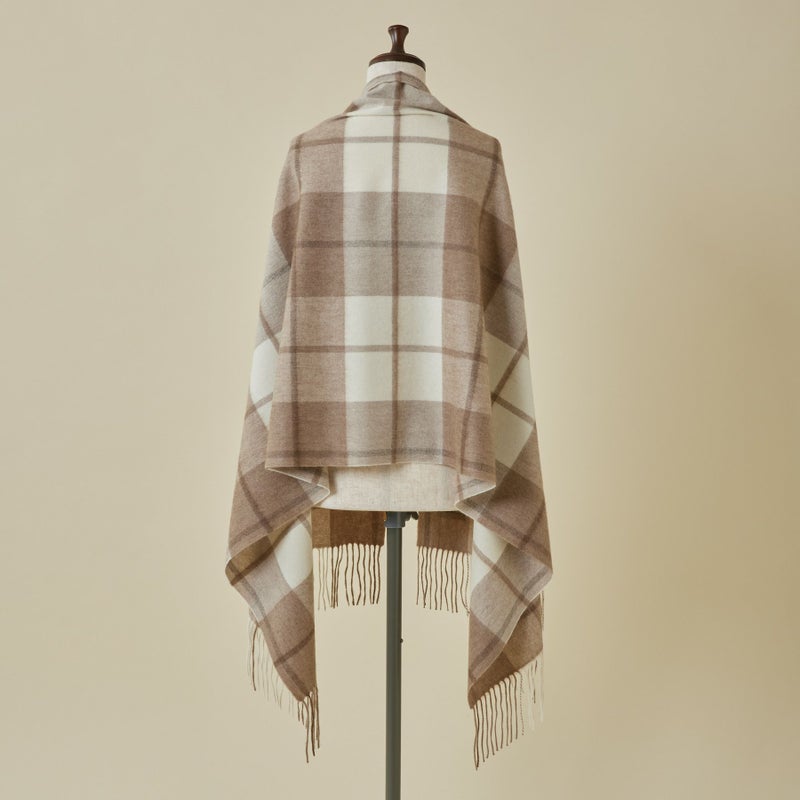【無染色】カシミヤ100%大判チェックストール＜ブロックラインチェック＞