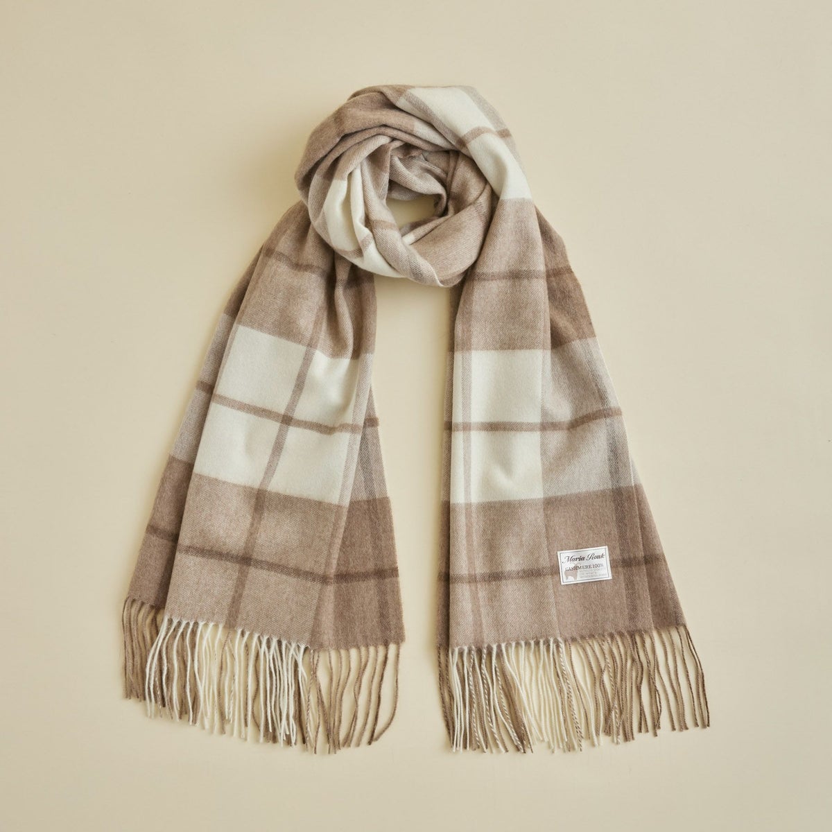 【無染色】カシミヤ100%大判チェックストール＜ブロックラインチェック＞