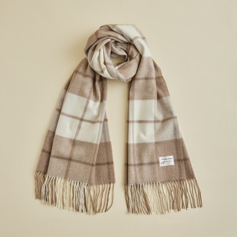 【無染色】カシミヤ100%大判チェックストール＜ブロックラインチェック＞