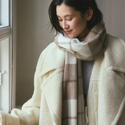 【無染色】カシミヤ100%大判チェックストール