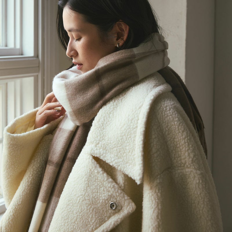 【無染色】カシミヤ100%大判チェックストール