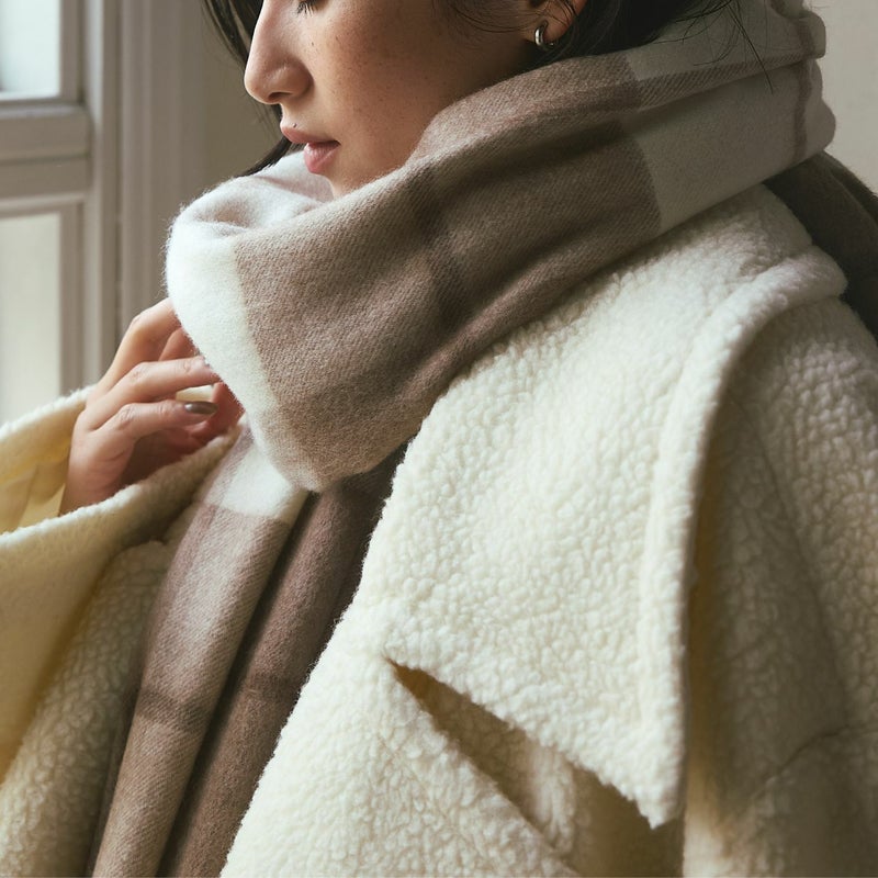 【無染色】カシミヤ100%大判チェックストール