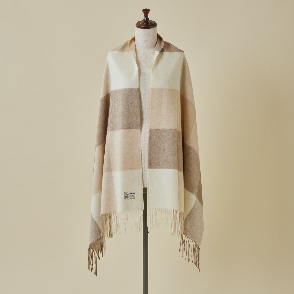 【無染色】カシミヤ100%大判チェックストール＜ブロックチェック＞