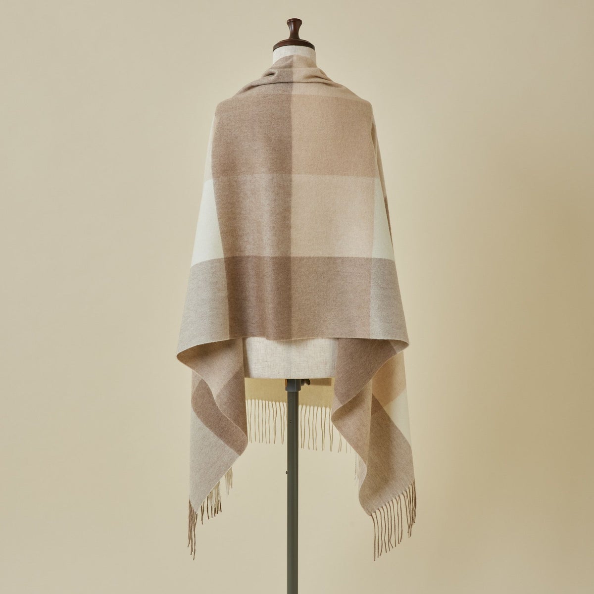 【無染色】カシミヤ100%大判チェックストール＜ブロックチェック＞