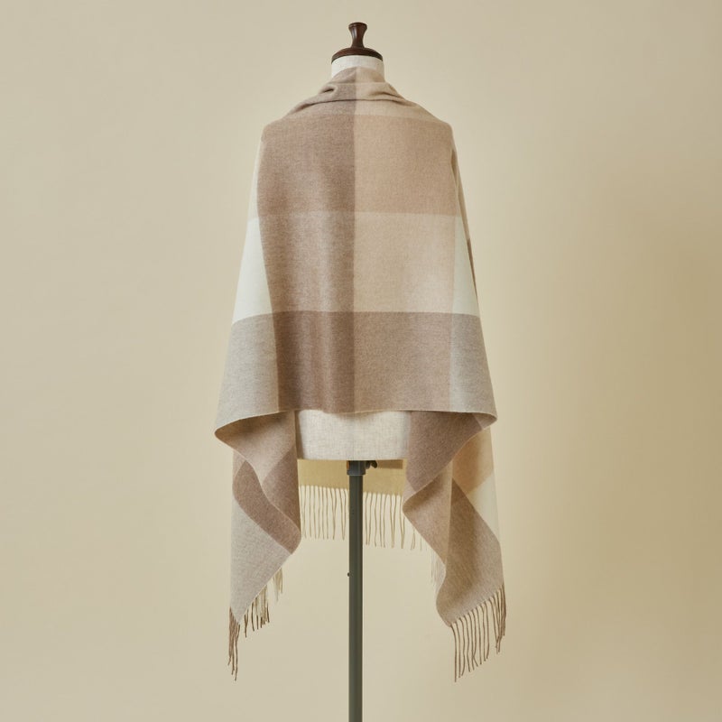 【無染色】カシミヤ100%大判チェックストール＜ブロックチェック＞