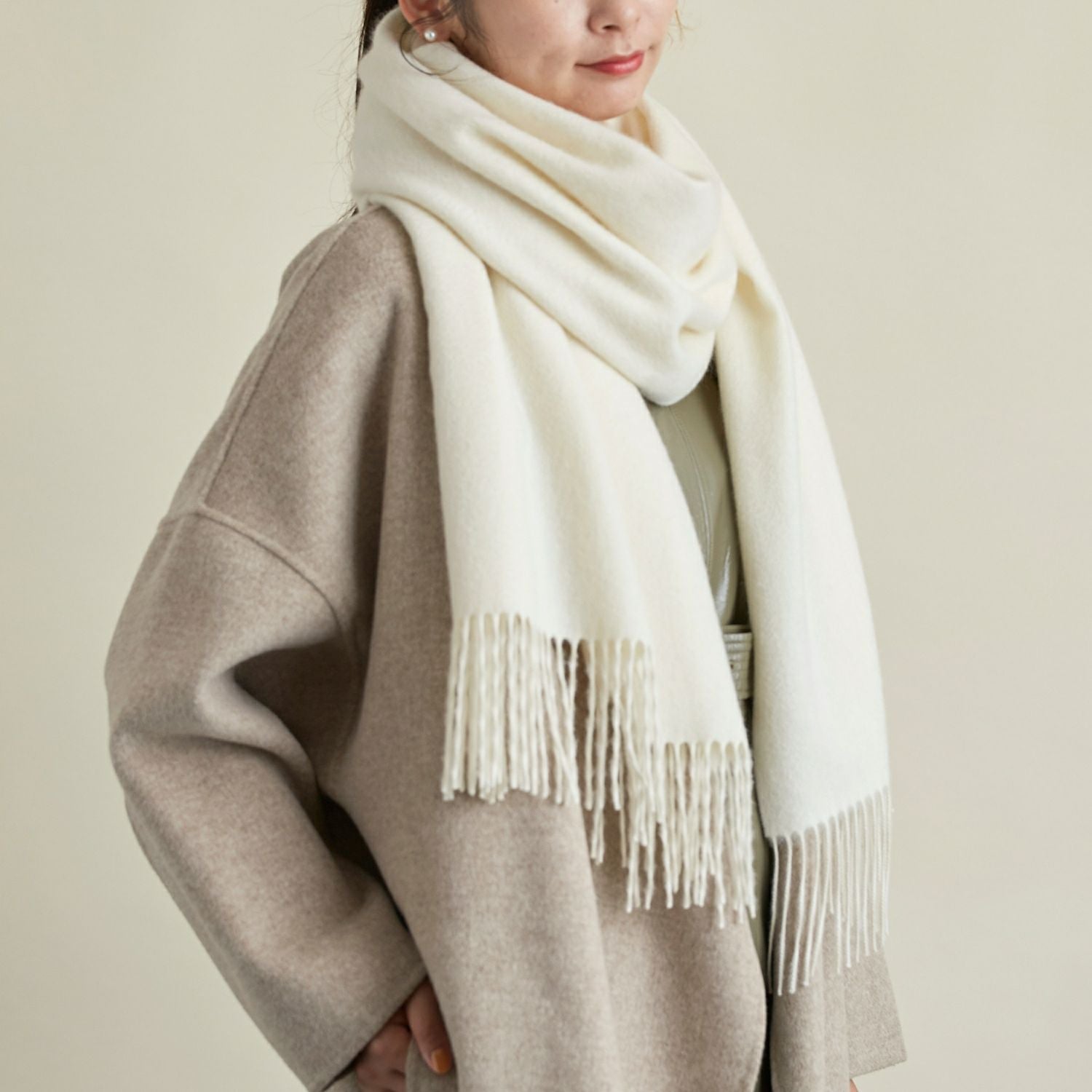 高品質 カシミアニット100％ 無地 Plain 大判 マフラー/ストール BEIGE ベージュ系 *High Quality Cashmere Collection* カシミヤ100％ 無地 ニット トップス タートルネック Rouk