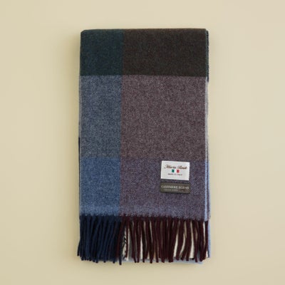イタリア製 カシミヤブレンド ブロックチェックストール＜ネイビー＞