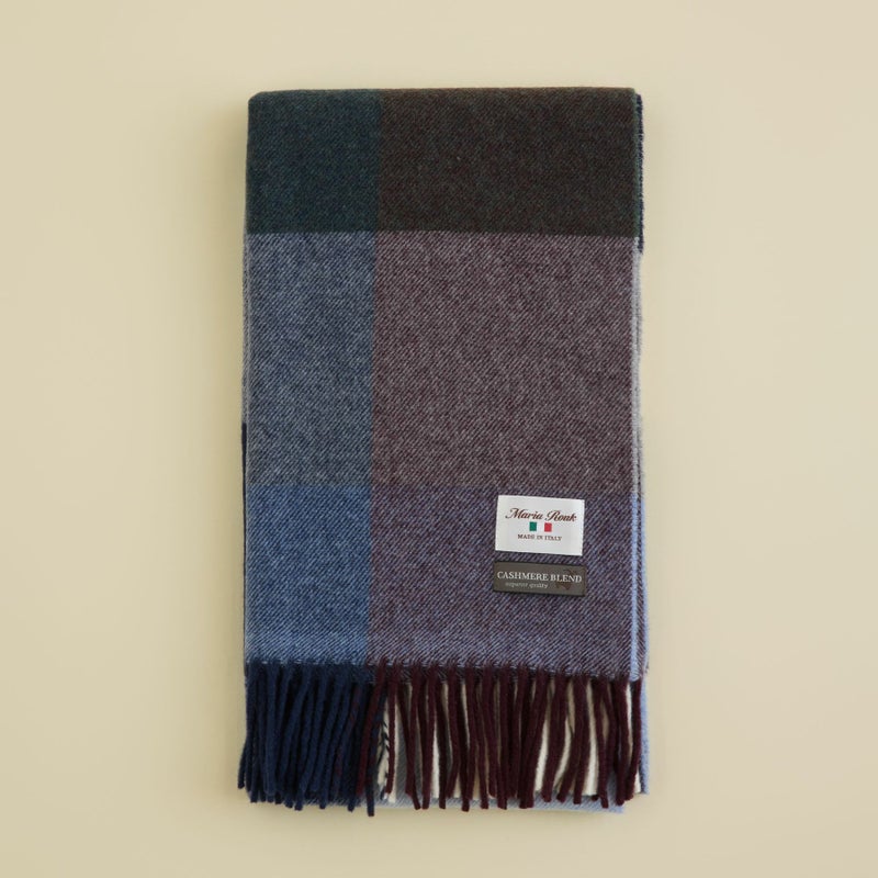 イタリア製 カシミヤブレンド ブロックチェックストール＜ネイビー＞