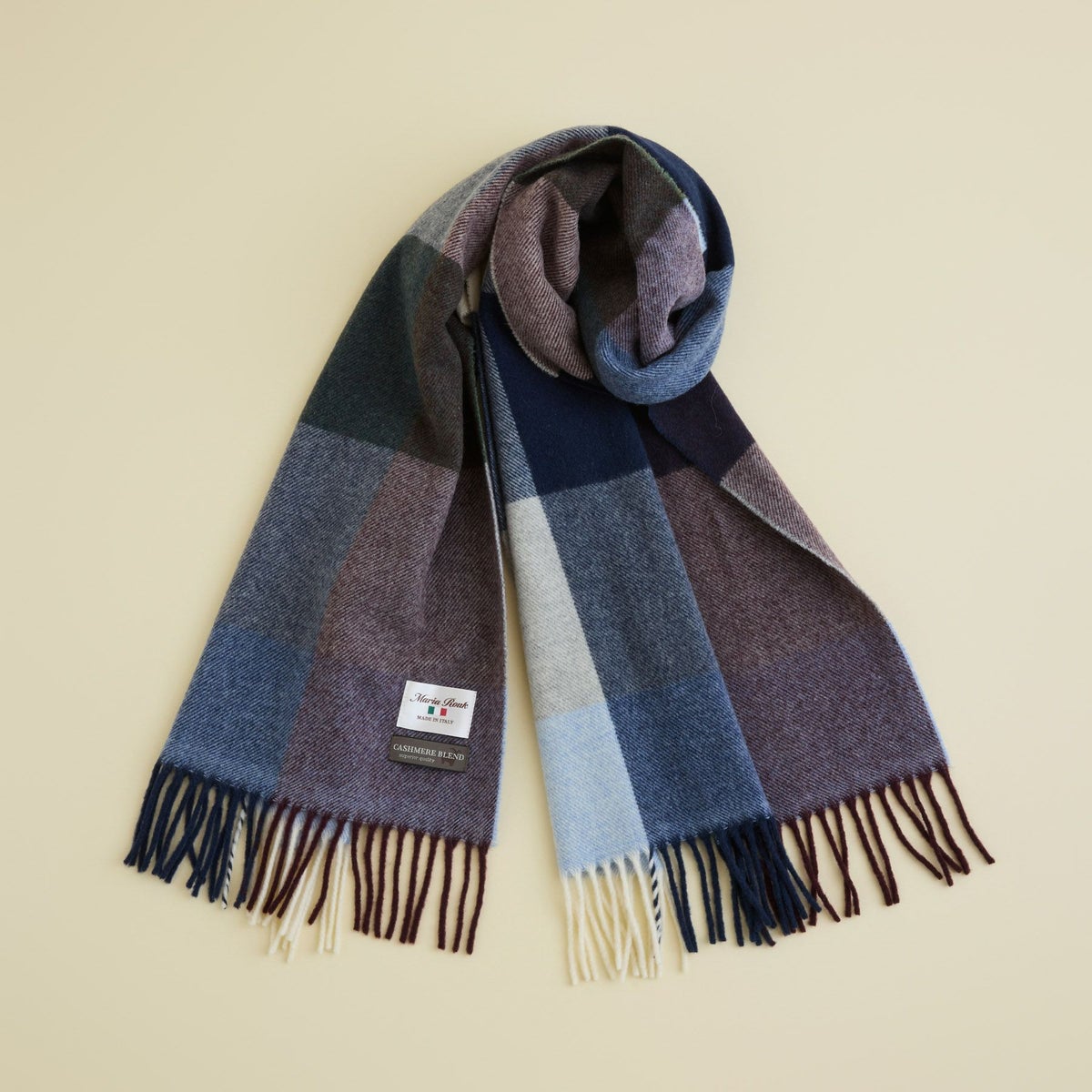 イタリア製 カシミヤブレンド ブロックチェックストール＜ネイビー＞