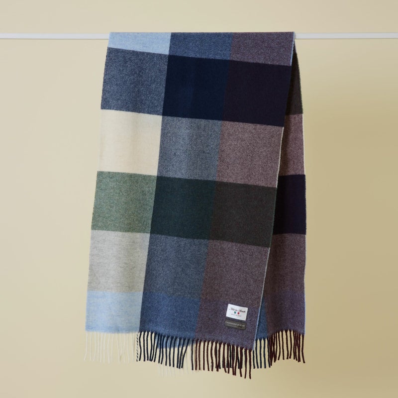 イタリア製 カシミヤブレンド ブロックチェックストール＜ネイビー＞