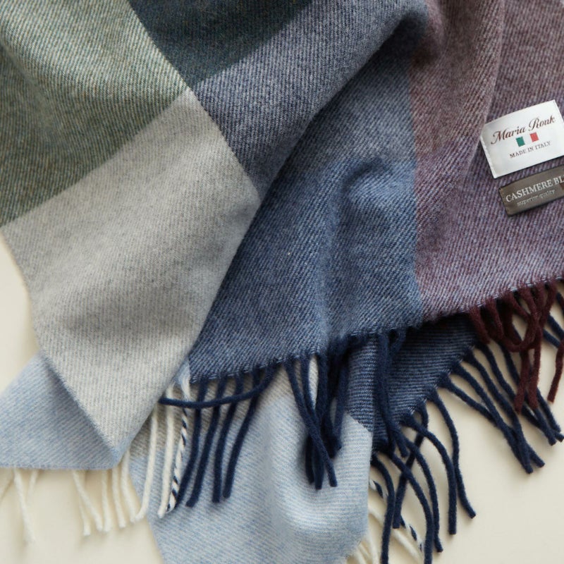 イタリア製 カシミヤブレンド ブロックチェックストール＜ネイビー＞