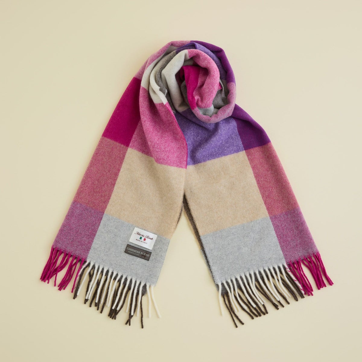 イタリア製 カシミヤブレンドブロックチェックストール