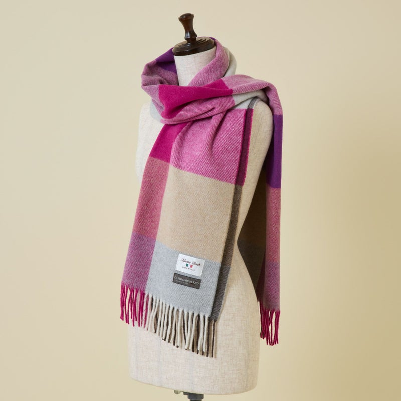 イタリア製 カシミヤブレンドブロックチェックストール