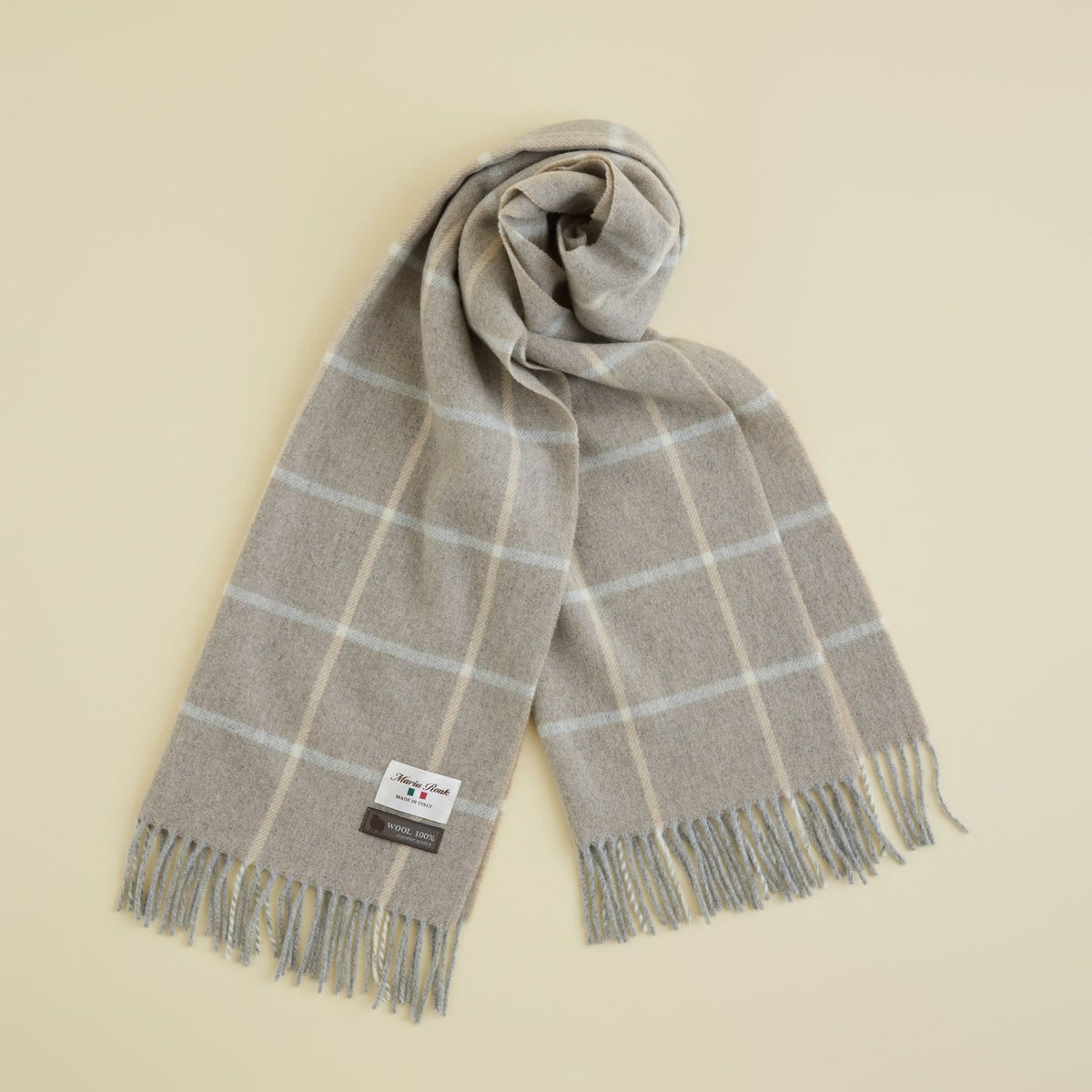 イタリア製ウール100％チェックストール＜グレージュ＞