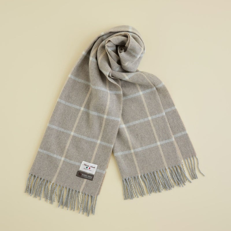 イタリア製ウール100％チェックストール＜グレージュ＞