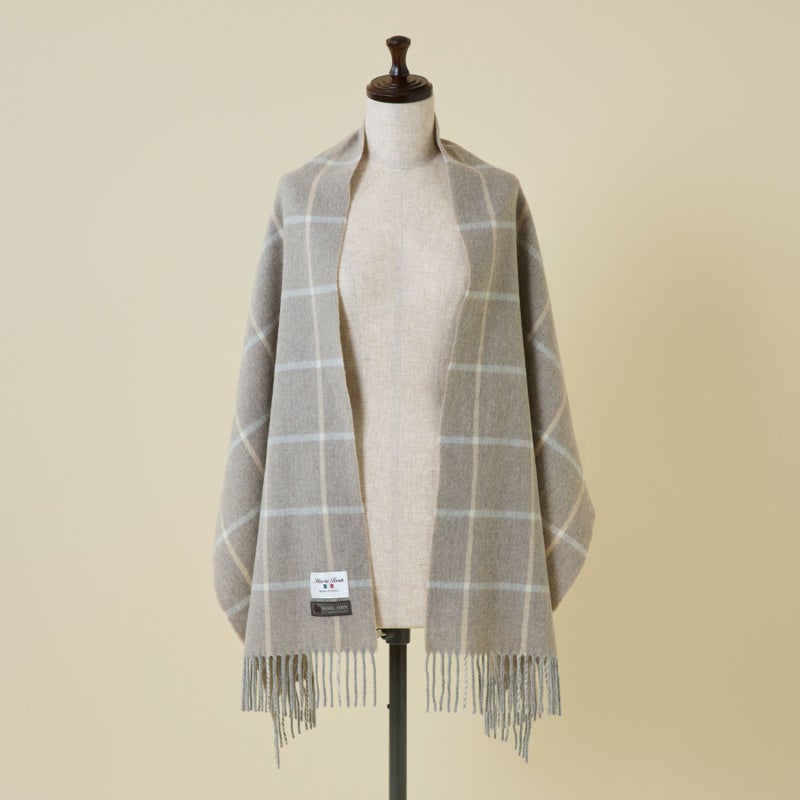 イタリア製ウール100％チェックストール＜グレージュ＞