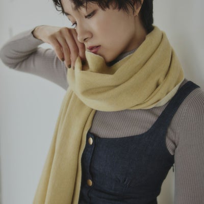  ウール100%大判無地リバーシブルストール＜イエロー＞