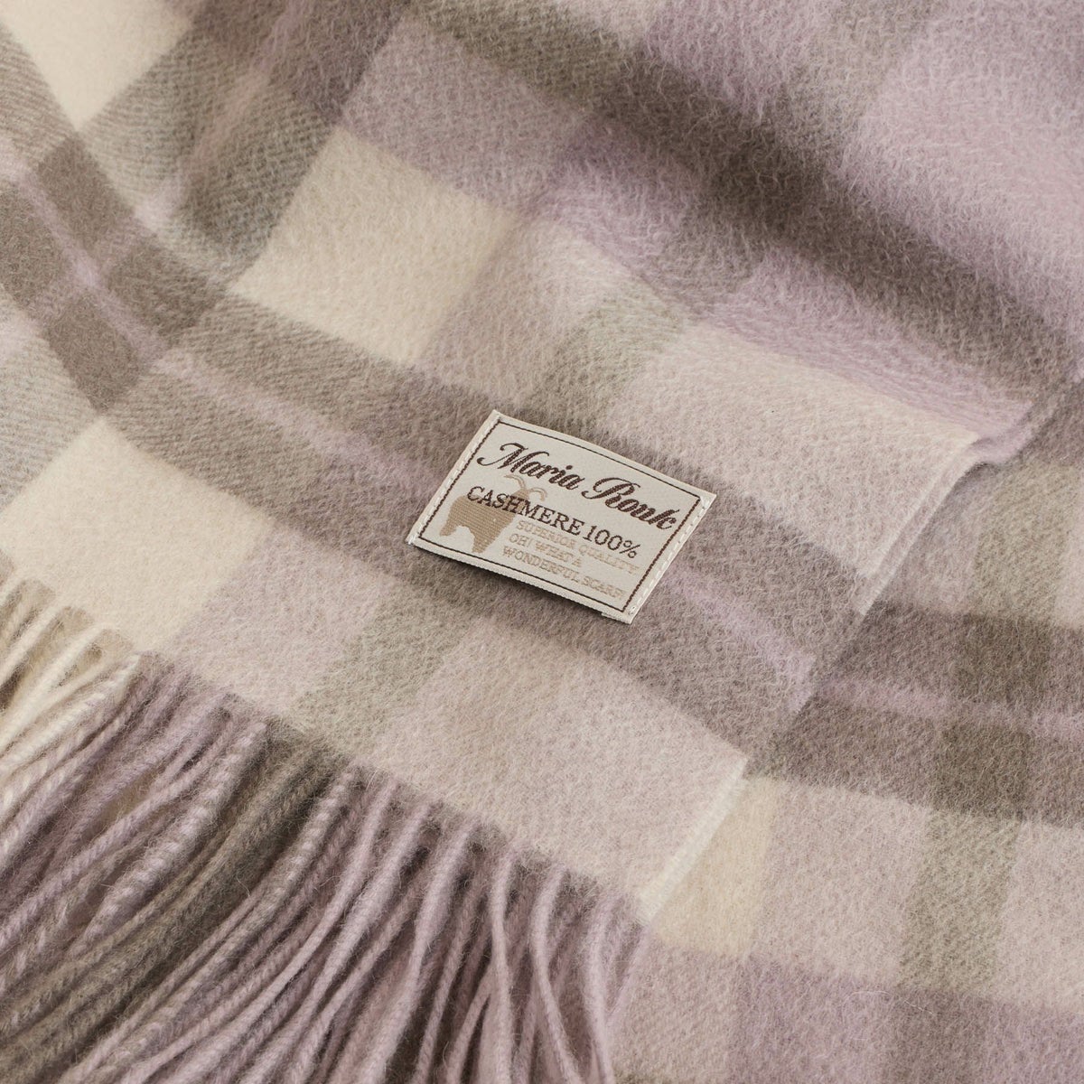 カシミヤ100%大判チェックストール＜ライトパープル＞