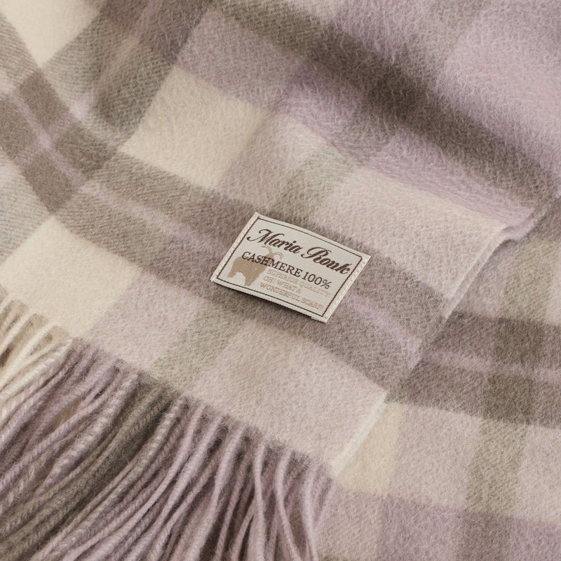 カシミヤ100%大判チェックストール＜ライトパープル＞