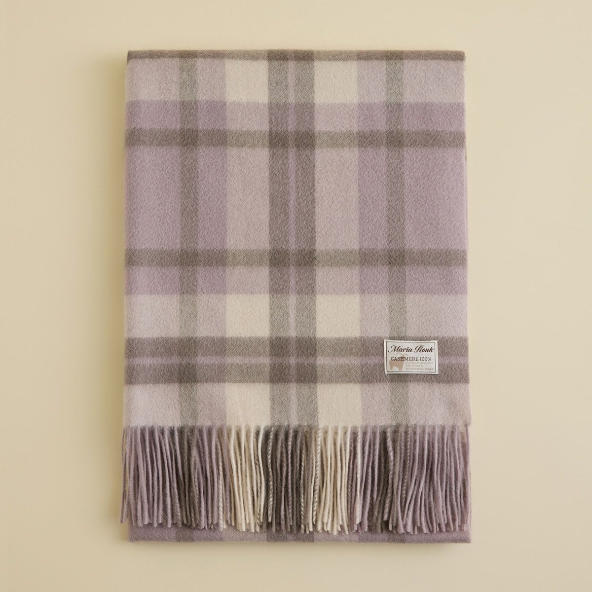 カシミヤ100%大判チェックストール＜ライトパープル＞