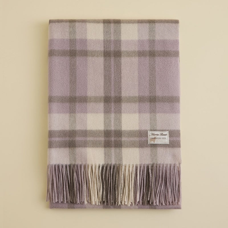 カシミヤ100%大判チェックストール＜ライトパープル＞