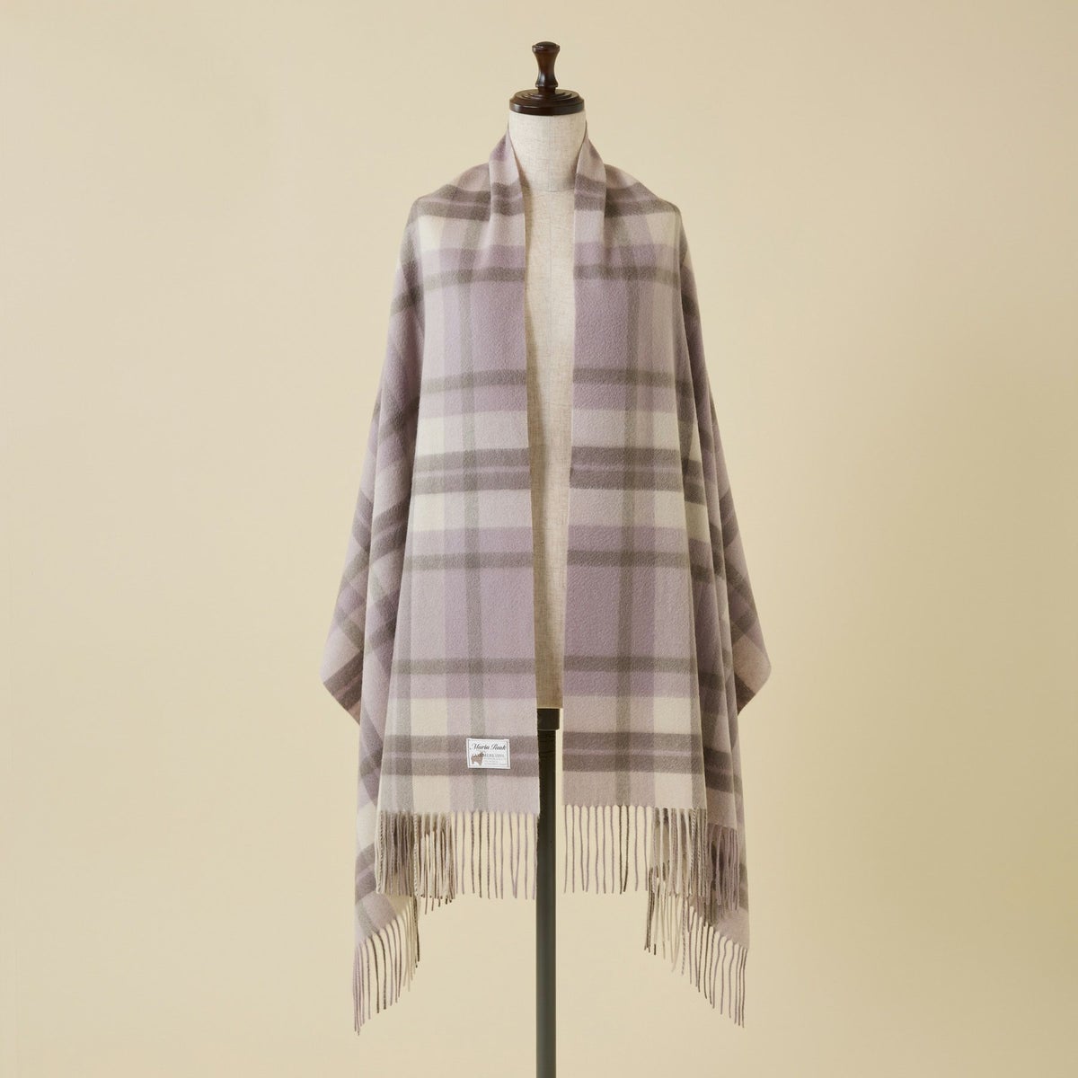 カシミヤ100%大判チェックストール＜ライトパープル＞