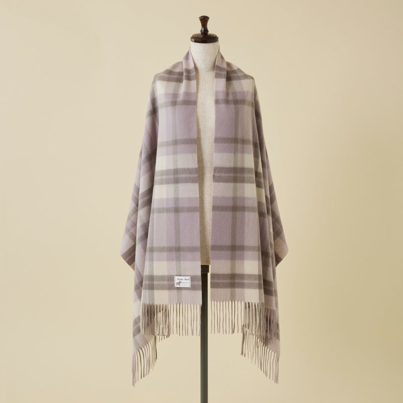 カシミヤ100%大判チェックストール＜ライトパープル＞
