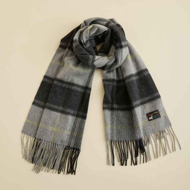 カシミヤ100%大判チェックストール＜グレー＞