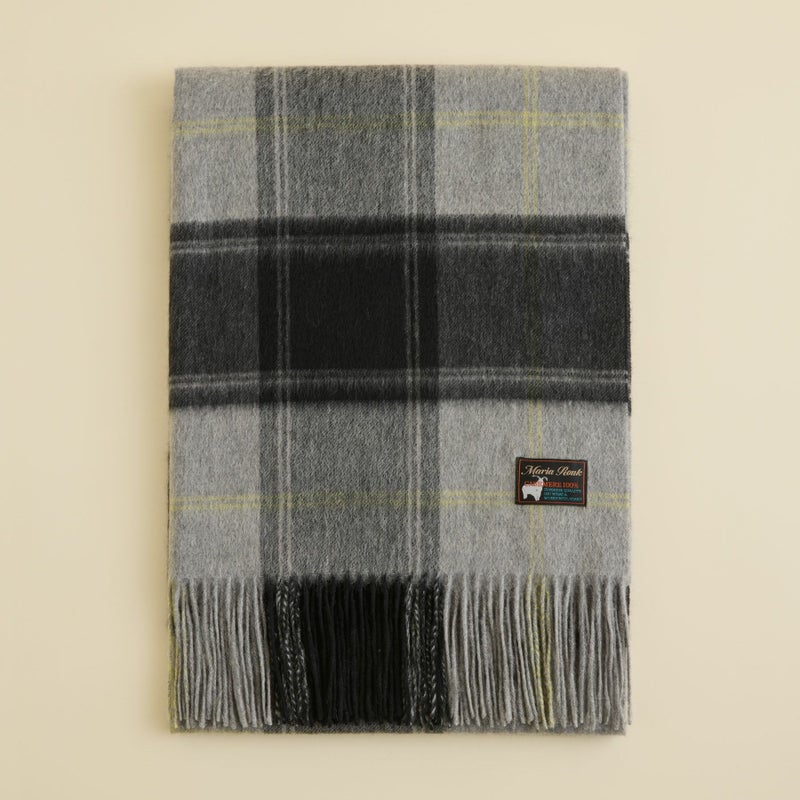 カシミヤ100%大判チェックストール＜グレー＞