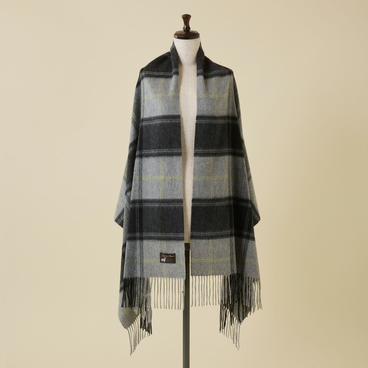 カシミヤ100%大判チェックストール＜グレー＞