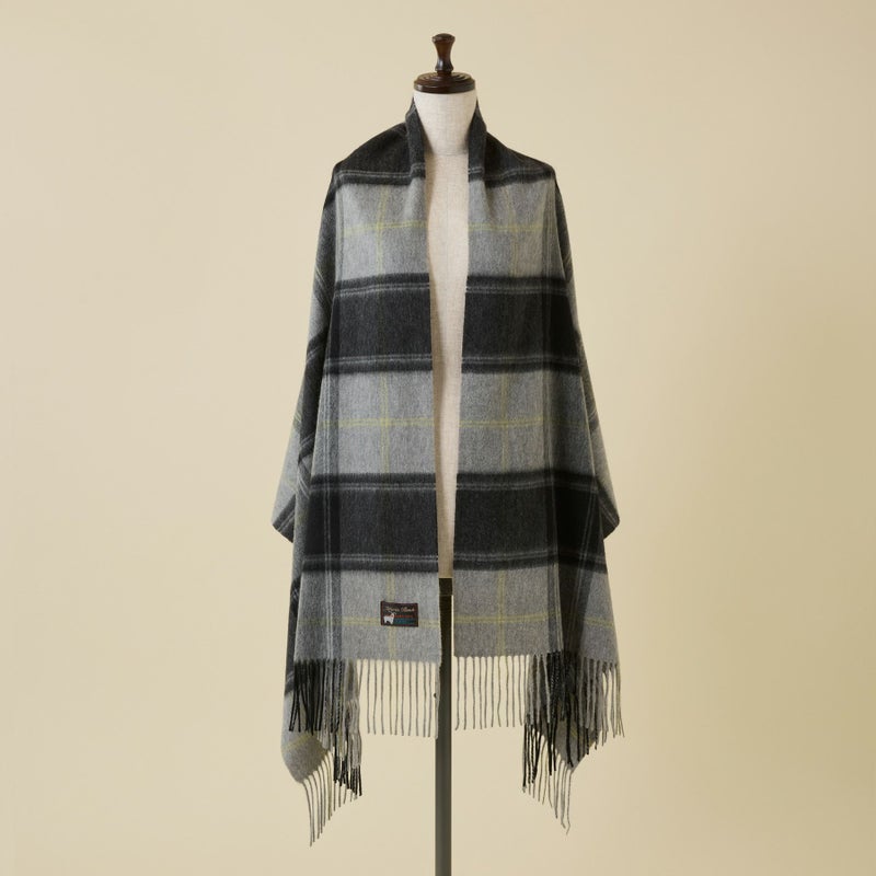 カシミヤ100%大判チェックストール＜グレー＞